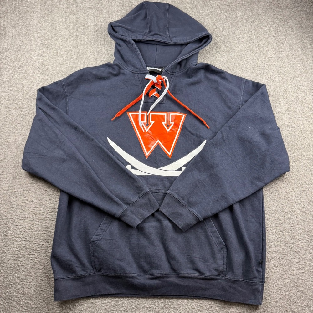 Pennant Sportswear Men's L Large Navy Blue Lace‎ Up Hockey Style Hoodie Graphic